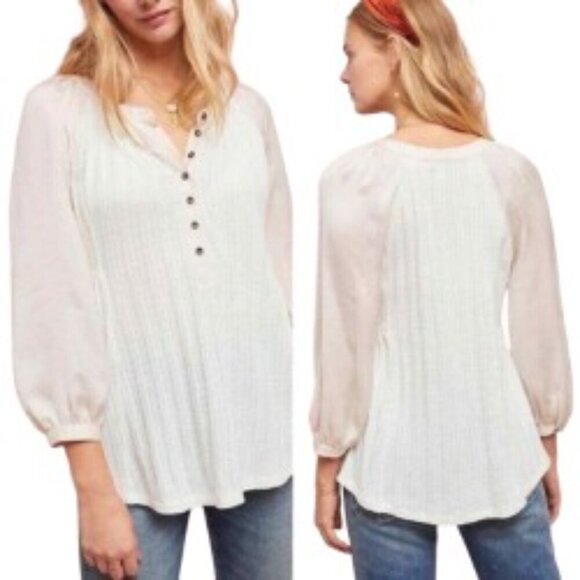 Anthropologie- Meadow Rue Kersee Ivory Henley Top XSmall - Picture 1 of 7